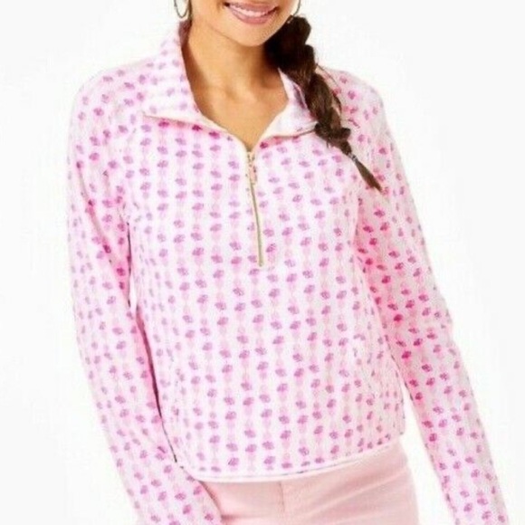 Lilly Pulitzer UPF 50+ RONAN CROPPED POPOVER Pink Topaz pullover small - Picture 1 of 7